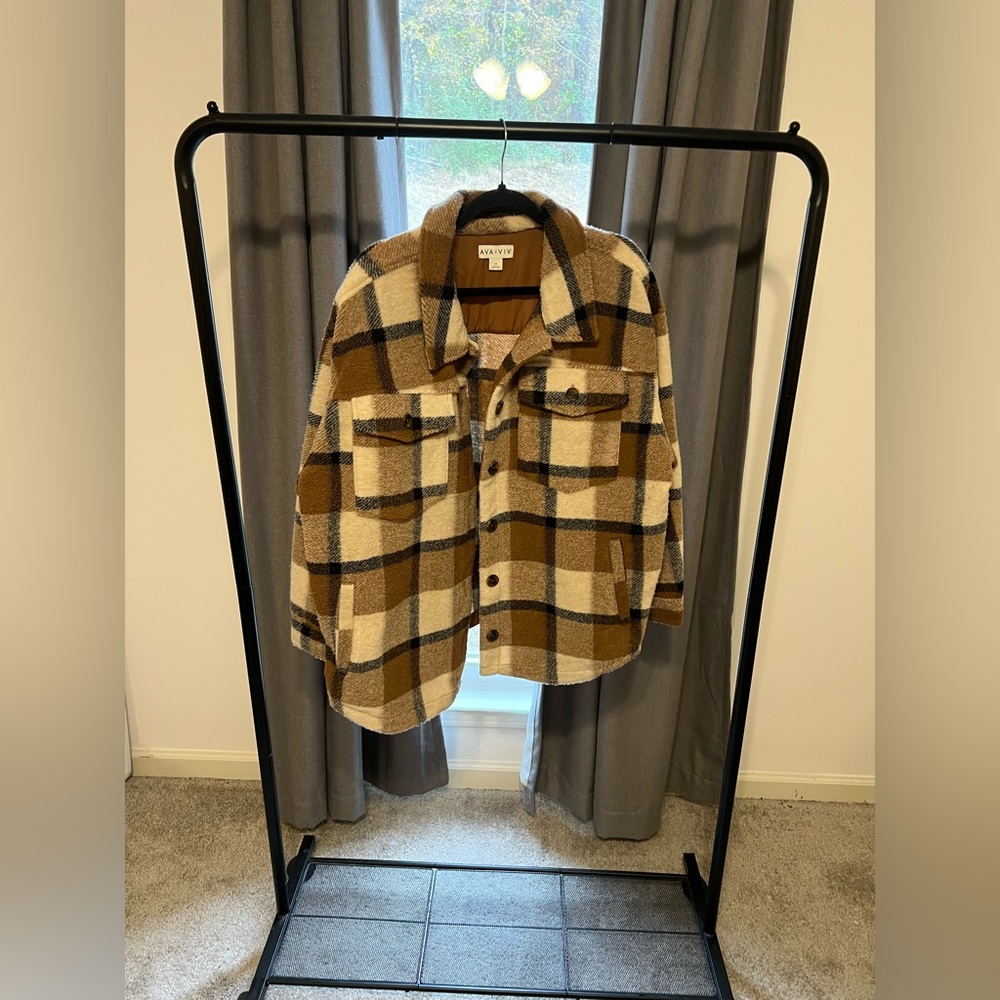 Ava & Viv Checkered Wool-Blend Coat